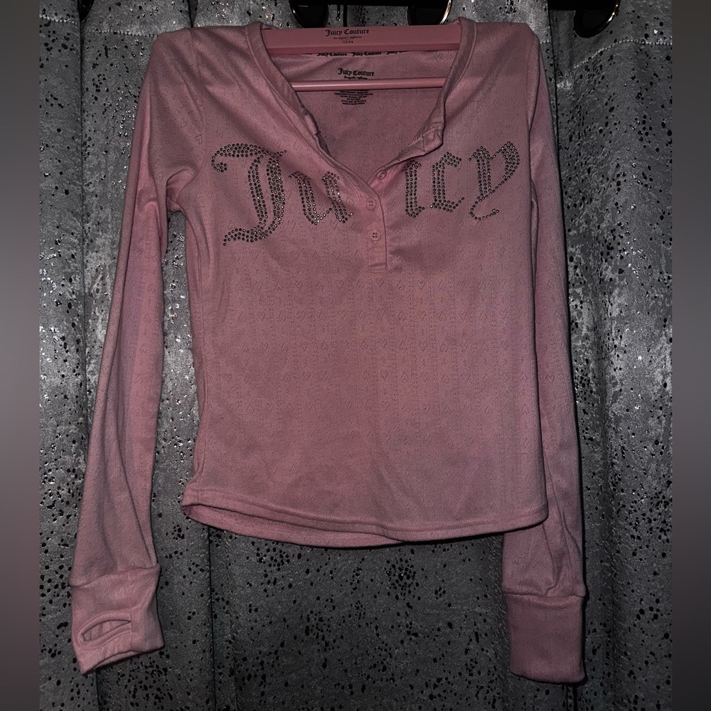 Juicy Couture Pink Logo Rhinestone Long Sleeve Shirt